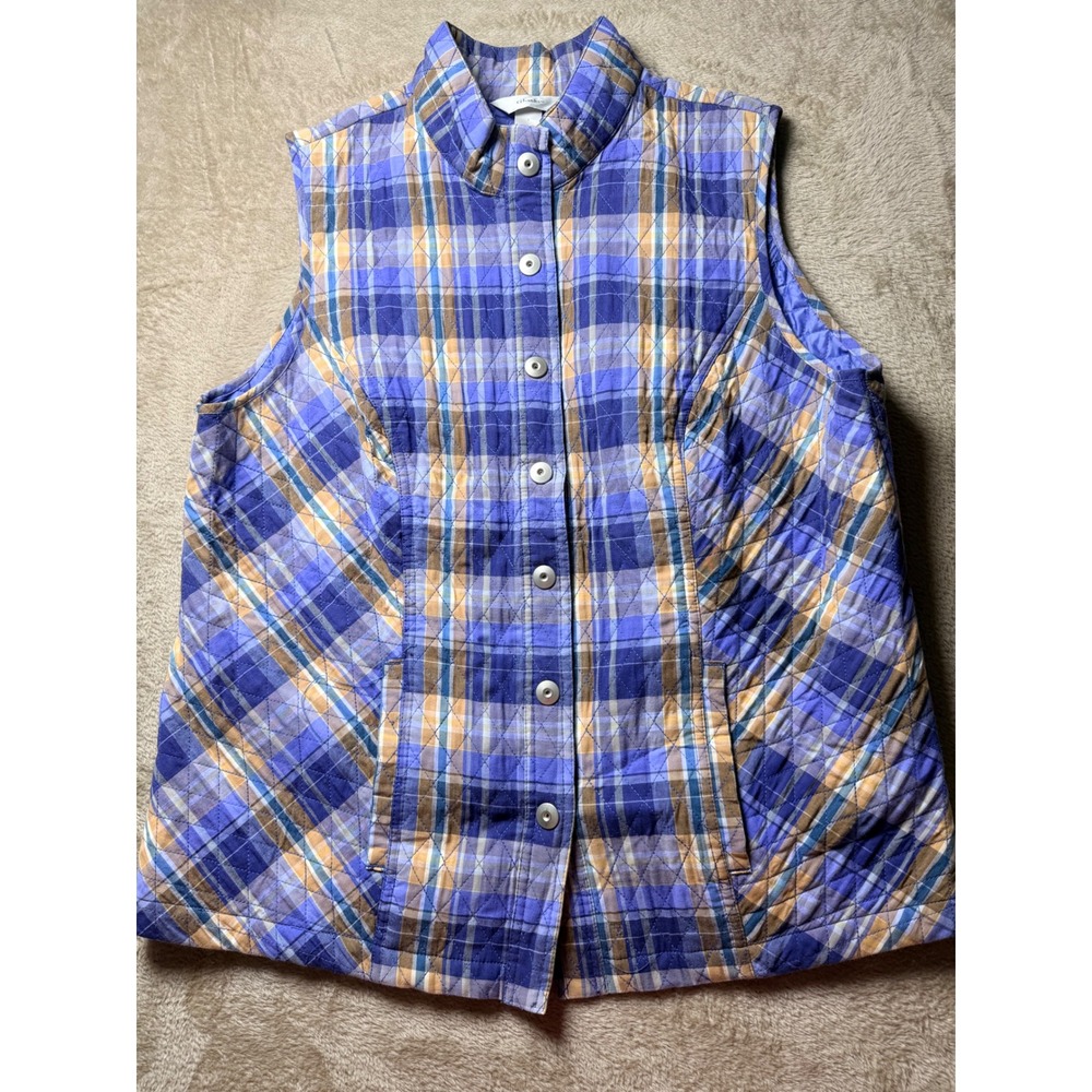 Cj‎ Banks Women  Plaid Quilted Button Front  Vest Size X Cozy Cabincore Layering
